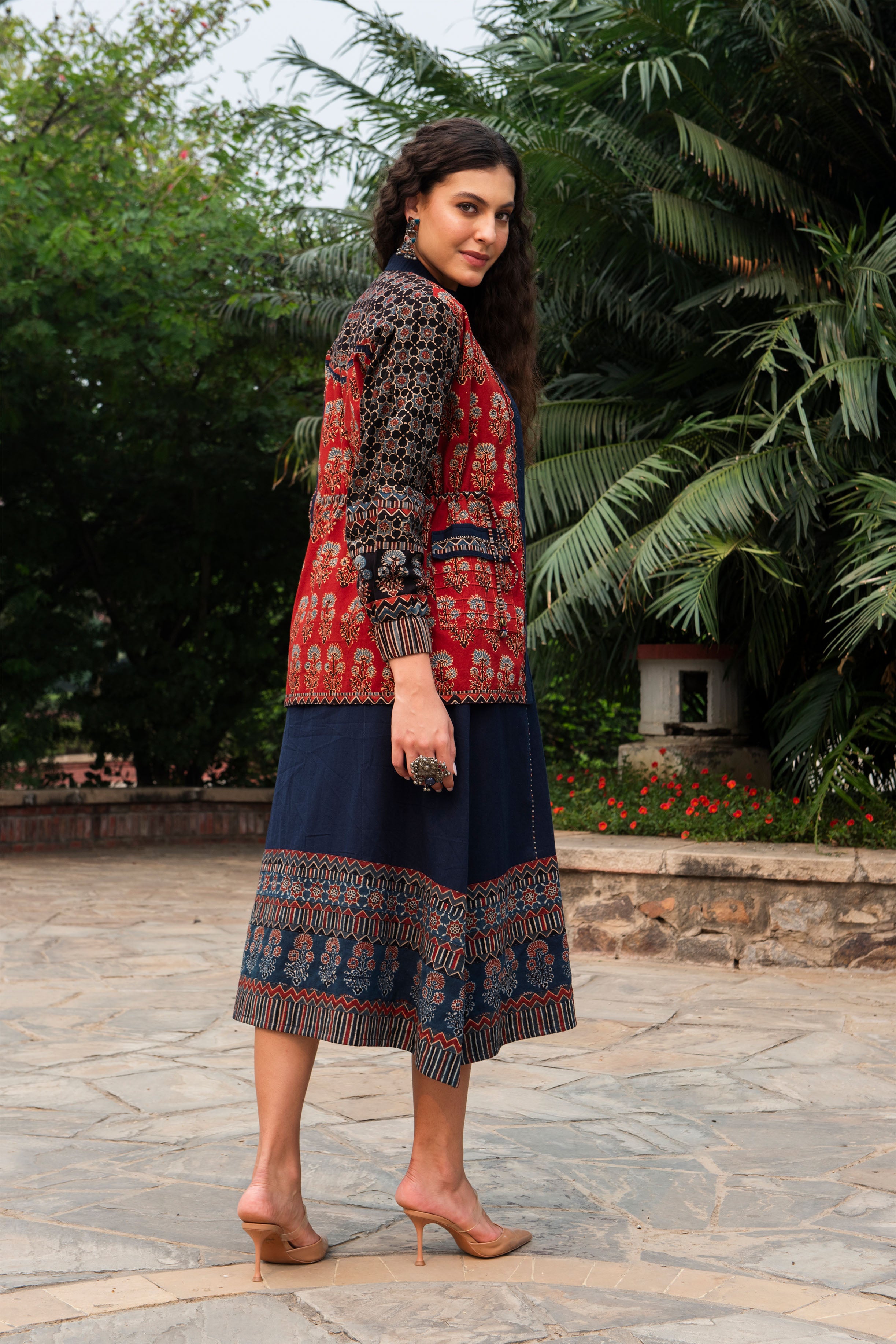 The Alizarin Heritage Ajrakh Koti With Indigo Cotton Dress