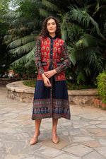 Load image into Gallery viewer, The Alizarin Heritage Ajrakh Koti With Indigo Cotton Dress