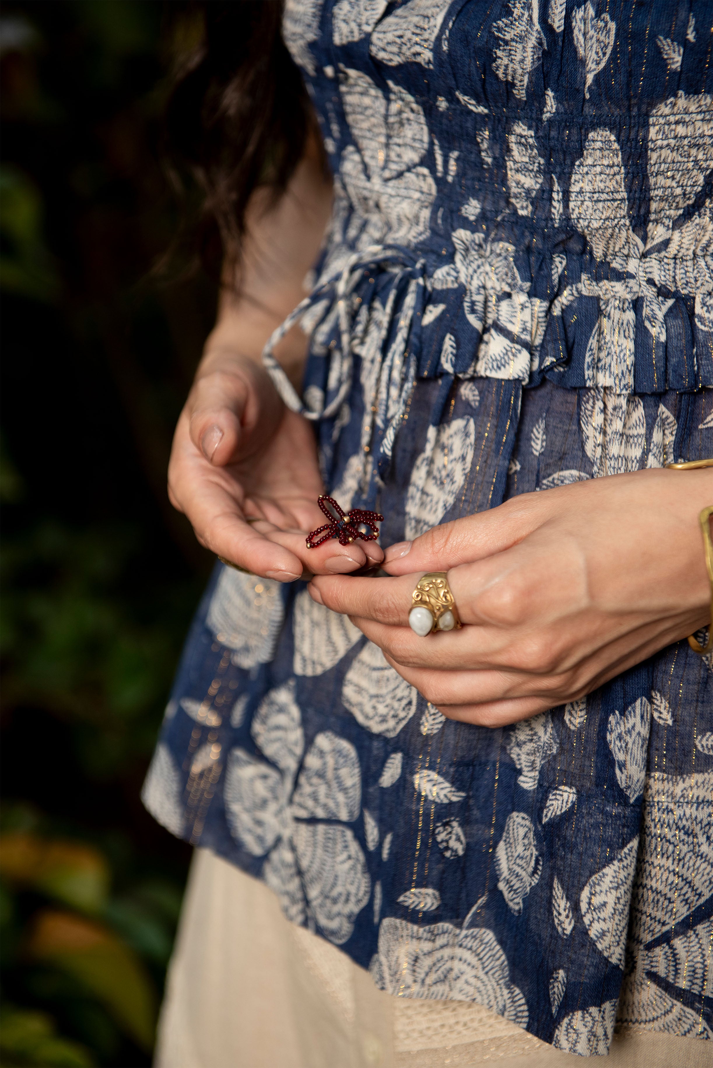 The Neel-Tara Smocked Peplum with Sandstone with Cotton Skirt