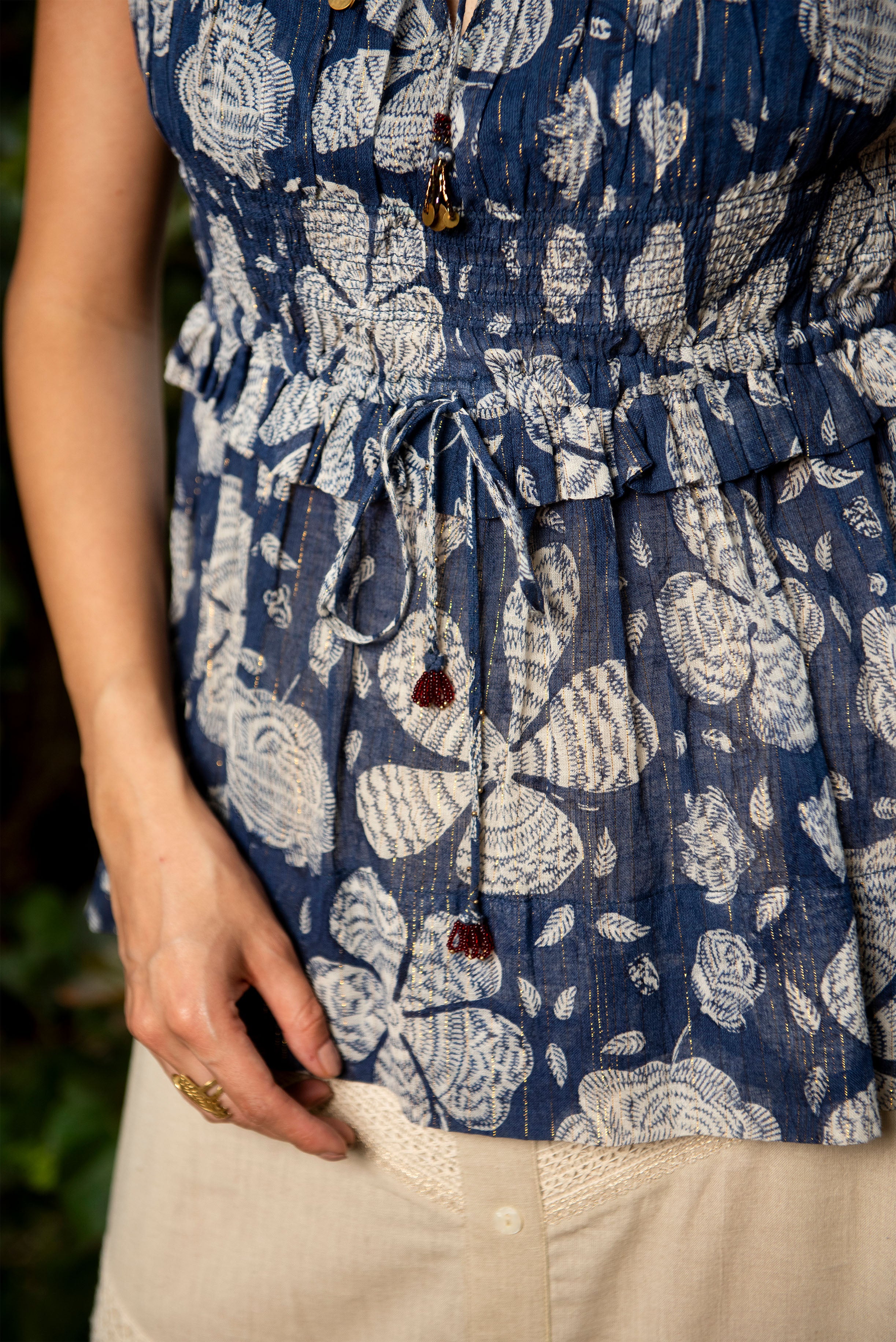 The Neel-Tara Smocked Peplum with Sandstone with Cotton Skirt