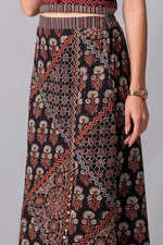 Load image into Gallery viewer, Kaleidoscope Collage side  slit long Skirt (black)
